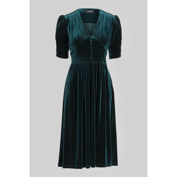 Lauren Ralph Lauren Puff Sleeve Velvet Midi Dress - Picture 1 of 9